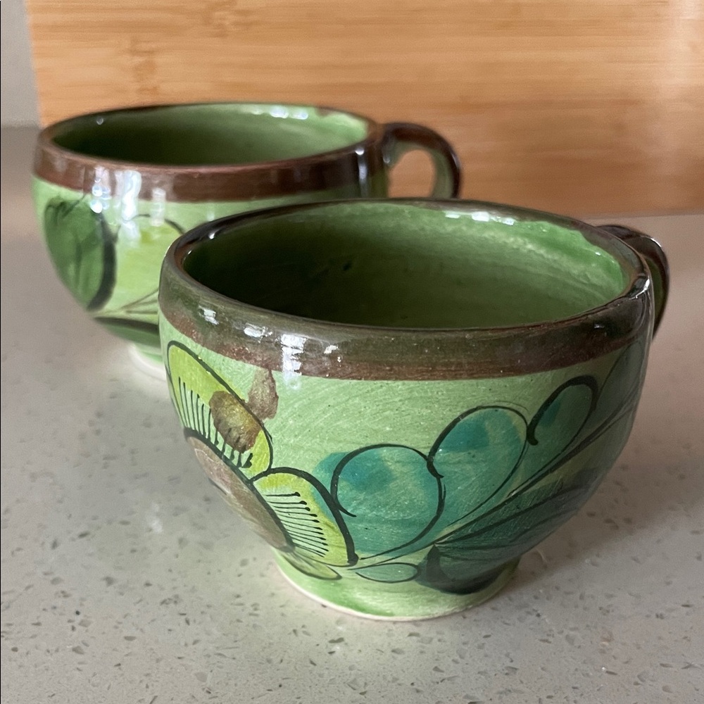 Handcrafted Green Floral Mugs